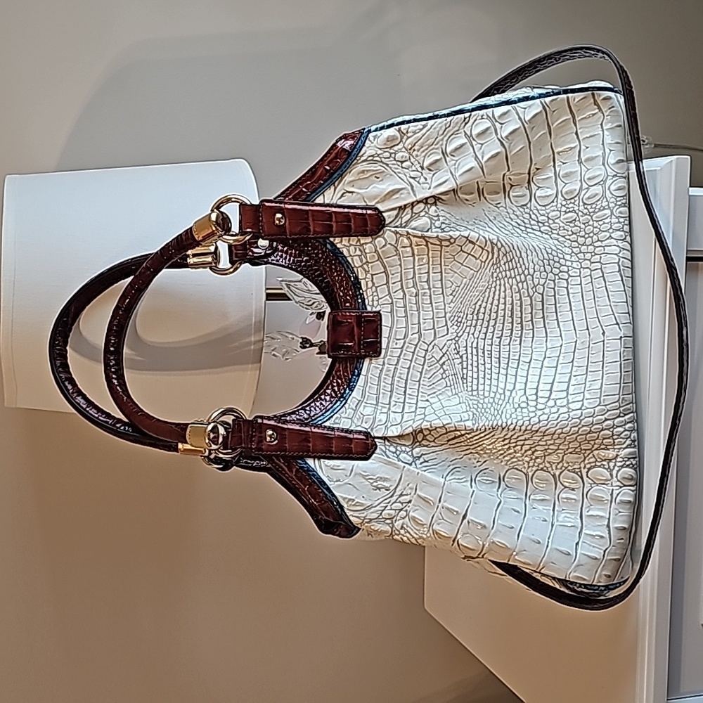 Brahmin Ivory and Mahogany Croc-Embossed Hobo - Picture 2 of 11
